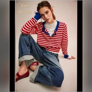 Free People Nocturnal Stripe Cashmere Blend Cardigan Size L NWT